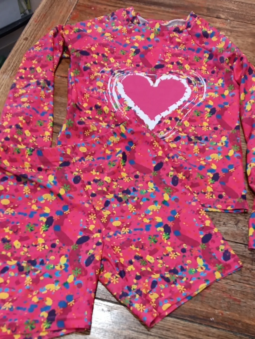Kids Pink Heart Floral Long-Sleeve 2 Piece Swim Set